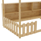 Twin Size House Bed with LED Light, Wood House Bed with Storage Bookshelf, Floor House Bed with W2593P269092