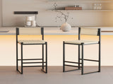 Set of 2 Woven Bar Stools with Backrest Paper Rope Weave Dining Chairs for Kitchen Island W1757P254843