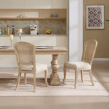 French Country Dining Chairs Set of 2, Upholstered Chairs with Nature Rattan Fan-shaped Back, Wire W3426P324538