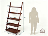 5-Tier Bamboo Leaning Ladder Shelf, Minimalist Wall-Leaning Storage Rack with Anti-Tipping Device, 16239279