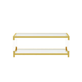 Modern Acrylic Leg Coffee Table, Double Layer Tempered Glass Top with Golden Metal Frame, W1727P194947