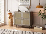 4-Doors Rattan Mesh Storage Cabinet, Sideboard with Eight Storage Spaces, for Entryway, Living Room, W757P198557