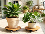 Set of 4 Natural Finish Wooden Plant Pot Mover, Portable Round Plant Stand with 4 Wheels, Sturdy 52654178