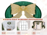 24in Pre-lit Outdoor Christmas Wreath Decoration, Lighted Metal Wreath with Golden Bow, Green and 30783060
