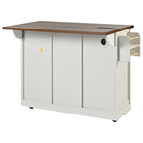 53.7" Farmhouse Kitchen Island with Power Outlet, 2 Sliding Barn Door Kitchen Storage Island with 71702347