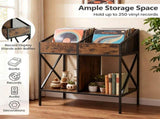 2-Tier Vinyl Record Storage Rack, Industrial Wood & Metal Record Display Stand with Anti-Tipping 67222313