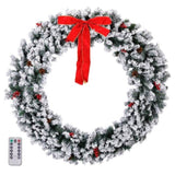 60in Pre-lit Snow Flocked Christmas Wreath, Lighted Artificial Xmas Wreath with 220 Warm White 64702689