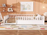 Queen Montessori Floor Bed with Safety Guardrails, Low Profile Wood Platform Bed Frame for Kids & W1858P475434