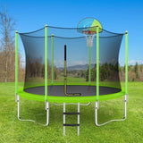 ZNTS 10FT Trampoline for Kids with Safety Enclosure Net, Basketball Hoop and Ladder, Easy Assembly Round 55763995