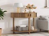 31.5-Inch Grooved Half-Moon Console Table, Farmhouse Sofa Table Behind Couch, Modern Entryway Table, 07132304
