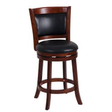 Comfortable Swivel Counter Height Chair 1pc Dark Cherry Finish Faux Leather Upholstery Solid Wood B011P238914