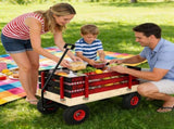 Red Wooden Wagon Cart with Folding Handle, Heavy Duty All-Terrain Kids Wagon for Outdoor, Garden, 57603140