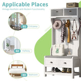 U-Can Hall Tree with 6 Hooks and Hinged Lid, Coat Hanger, Entryway Bench, Storage Bench, 3-in-1 N724P184891K