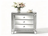 () 3-Drawer Nightstand with Rhinestone Trim MDF Storage Cabinet with Mirrored 47695671