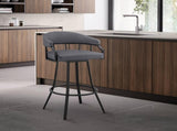 Palmdale 30" Swivel Slate Gray Faux Leather and Black Metal Bar Stool B2736P268591