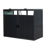 Garbage Bin Shed Stores 2 Trash Cans Metal Outdoor Bin Shed for Garbage Storage,Stainless Galvanized W54071043