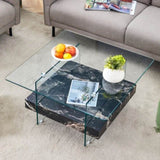 31.4 Inch Modern Two-Tier Square Coffee Table - An Elegant Combination of Clear Glass and Black W1151P232659