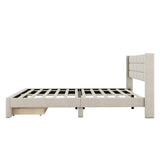 ZNTS Queen Size Upholstered Platform Bed with A Big Drawer, Beige 73394910