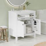 30-inch Bathroom Vanity with Ceramic Sink, Modern White Single Bathroom Cabinet with 2 Doors and a WF324045AAK