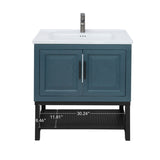 32" Bathroom Vanity White Ceramic Sink & Hot and Cold Faucet , Freestanding Bathroom Cabinet W688P224392