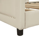Twin Size Upholstered Daybed with Classic Stripe Shaped Headboard, Beige WF308905AAA