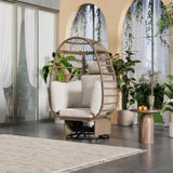 TREXM Outdoor Swivel Chair with Cushions, Rattan Egg Patio Chair with Rocking Function for Balcony, WF318105AAG