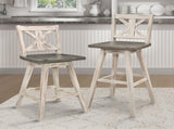 Pub Height Chairs Set of 2, Distressed Gray and White 360-degree Swivel Chair Solid Rubberwood B011P194916