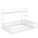 Full Size Floor Bed Frame with Safety Fence, Metal Floor Bed with Desk and Storage Shelves, W1580P240069