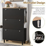 ON-TREND Narrow Design Tipping Bucket Shoe Cabinet with 3 Flip Drawers, Wood Grain Pattern Top WF308731AAB