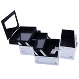 SM-2176 Aluminum Makeup Train Case Jewelry Box Cosmetic Organizer with Mirror 9"x6"x6" Silver 66231158