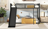 Metal Bunk Bed with Slide, Twin over Twin, Black MF285671AAB