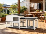 62" White Rabbit Hutch, Wooden Bunny Hutch, Guinea Pig Cage, Small Animal Enclosure with Run Area, 16415811