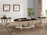 42'' oval wood coffee table for Living Room, 2-Tier Solid Wood Cocktail Table with Open Storage W1202P164014