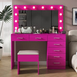 Vanity Desk Set with Large Lighted Mirror and Powre Outlet, Glass Top Makeup with 7 Drawers, 99371963