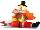 4.9 FT Lighted Christmas Inflatable Decoration, Inflatable Turkey Sitting on Santa Claus, Funny Blow 00028271