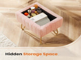 Square Ottoman with Storage, Makeup Cute Soft Small Footstool, Modern Style Faux Fur Seat with 4 11514670