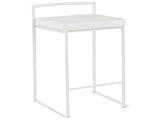 Fuji Contemporary Stackable Counter Stool in White with White Velvet Cushion by LumiSource - Set of B202P222387