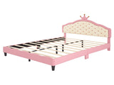 Full Size Lovely Crown Fantasy PU Leather Princess Bed with Tufted Headboard, PinkCream N733P198762H