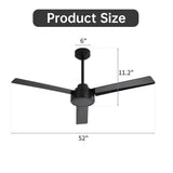 52" Ceiling Fan Without Light, 3 ABS Blades Farmhouse Ceiling Fan with Remote Control 6-speed W934P208509