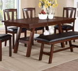 ZNTS Dining Table Rectangle Dining Table w Shelve 1pc Table Only Rubber wood Dark Walnut Finish Dining B011P192196