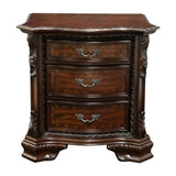 ZNTS Formal Traditional 1pc Nightstand Only Brown Cherry Solid wood 3-Drawers Intricate Accents Glides B011139600