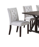 Modern Bone White Fabric 2pc Side Chairs Tufted Back Upholstered Back Rustic Espresso Wooden Legs B011P203552