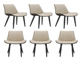 Khaki Grey PU Leather Dining Chair with Metal Legs, Wave Pattern Upholstered Armless Chair Set of T3967P409194