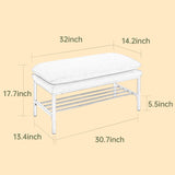 End of Bed Bench with Shelf, Linen Upholstered Storage Shoe Bench, Modern Bedroom Bench with Metal W2725P207319