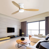 52 Inch Flush Mount Ceiling Fan DC 3 Solid Wood Fan Blade Noiseless Reversible Motor Remote Control W934P146081