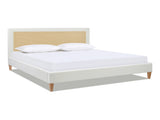 Haley Upholstered Cane-Back Platform Bed, King, Antique White Polyester B2719P238202