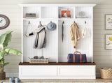 Farmhouse 4-in-1 Hall Tree with Wood Grain Bench, Mudroom Versatile Coat Rack with 2 Large Drawer, 95351999