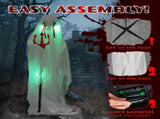 Halloween Animated Decorations - 4.3 FT Sound-Activated Ghost with Trident, Green LED Lights and 21450222