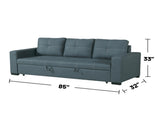 3 Seats Polyfiber Convertible Sleeper Sofa, Blue Grey B01682375