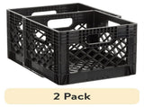 (2 pack) 16QT Heavy-Duty Plastic Milk Crate Black with Built-in Handles(Shipment from Walmart) 26920746
